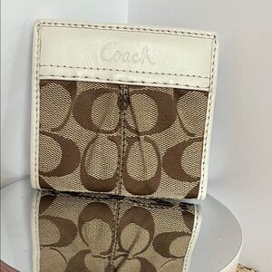 Coach Tan and White Signature Wallet